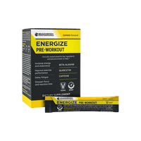 Beachbody Performance Energize pre-workout supplement box and single sachet.