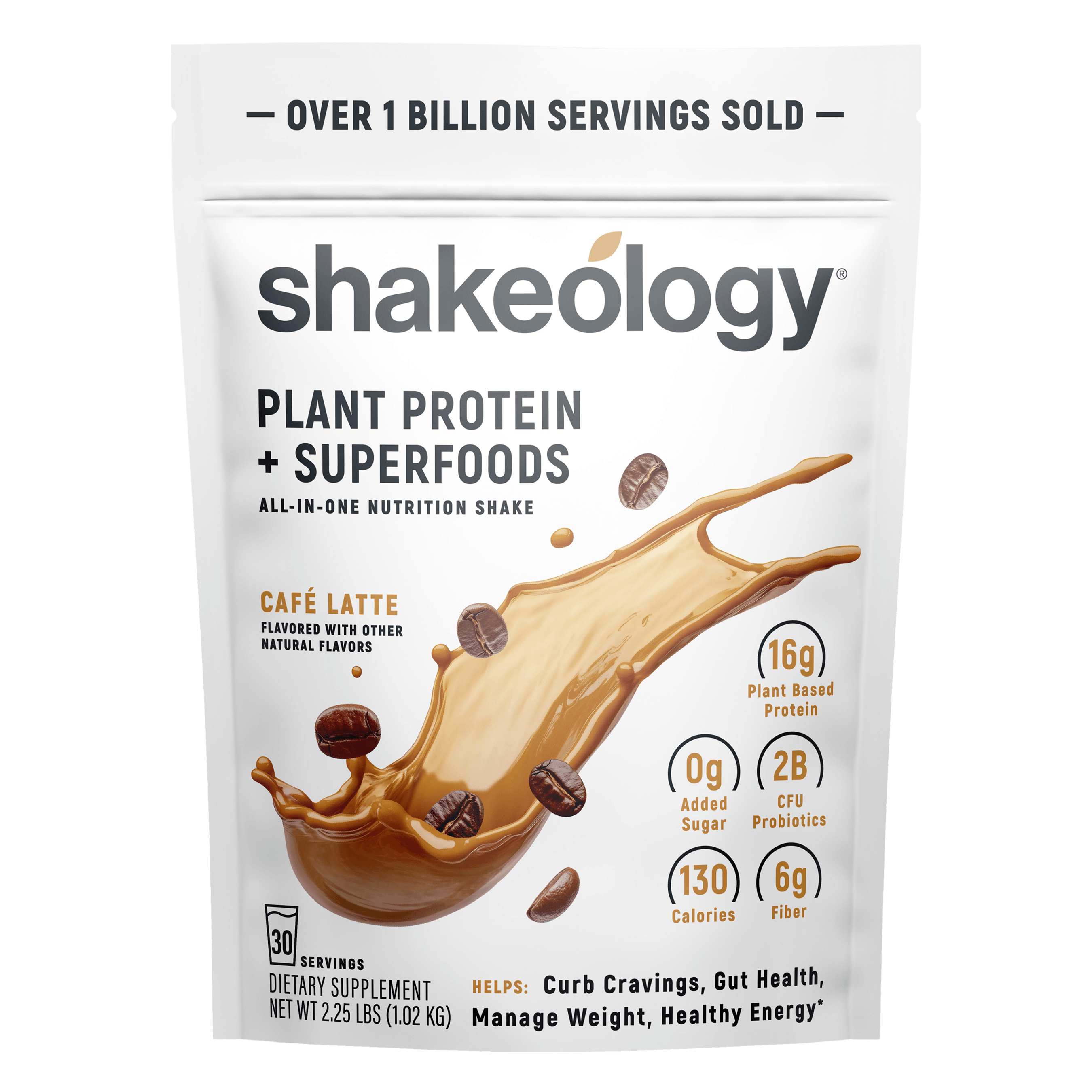 A stand-up pouch of Shakeology Plant Protein + Superfoods 