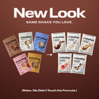 Promotional graphic for Shakeology protein showing a 'New Look' with the text 'SAME SHAKE YOU LOVE.' 